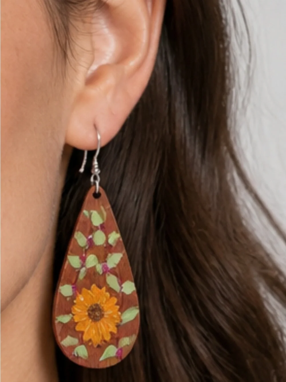Chic Style Fashion Hand Painted Teardrop Wood Earrings